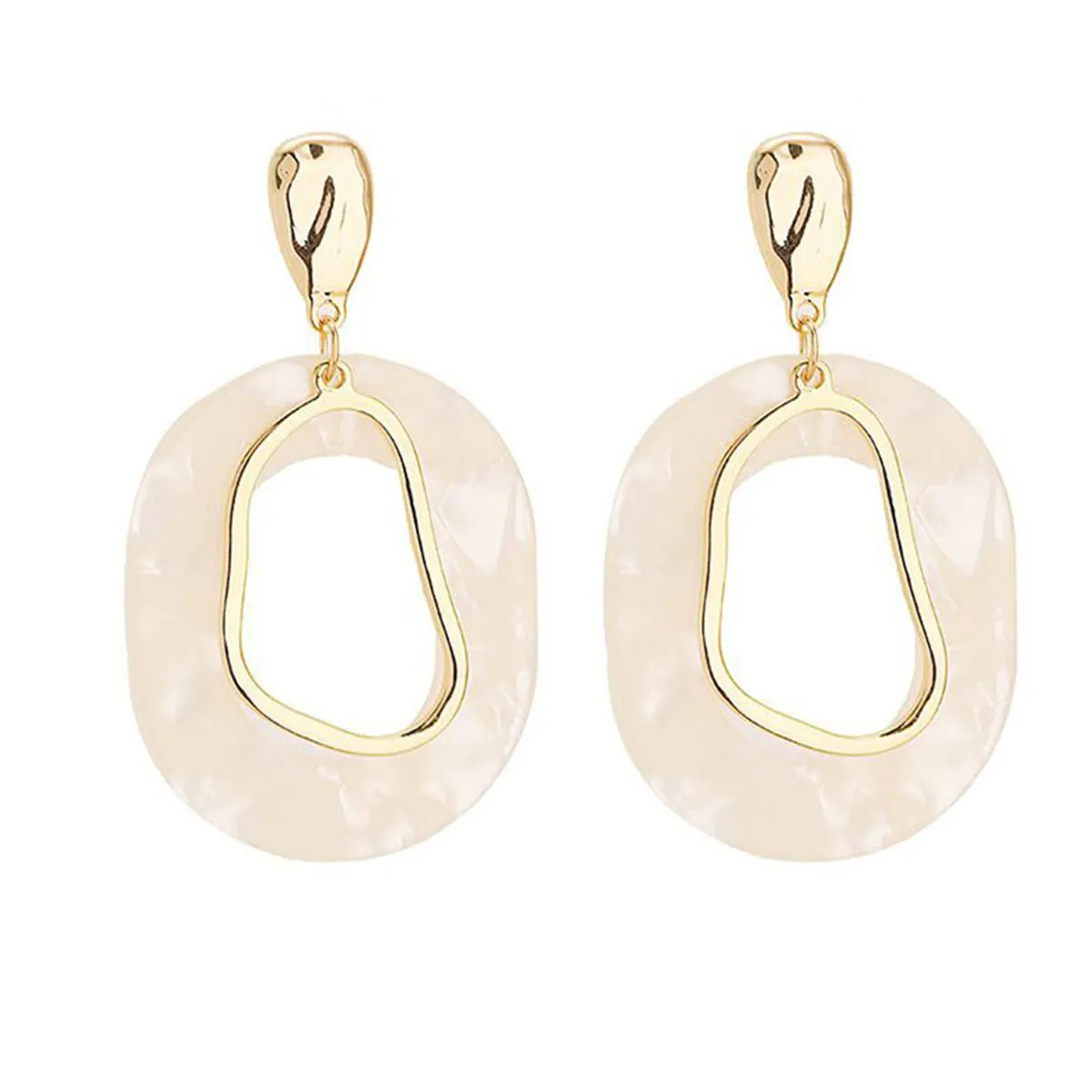 Ivory Acrylic & 18K Gold-Plated Circular Dangle Earrings