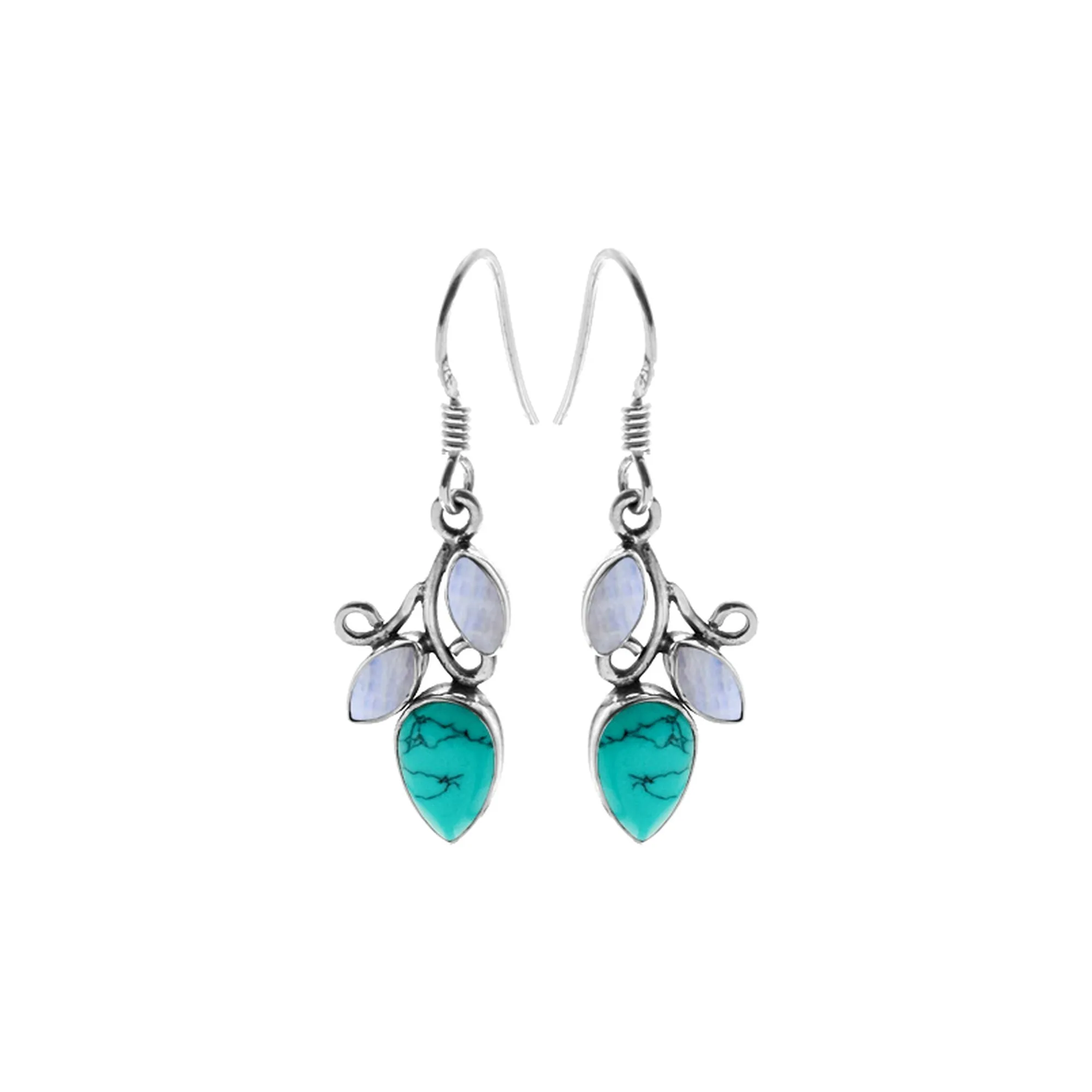 Ivy turquoise & rainbow moonstone earrings