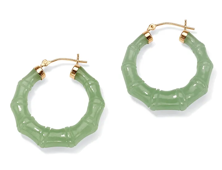 Jade 14k Gold Bamboo-Style Hoop Earrings