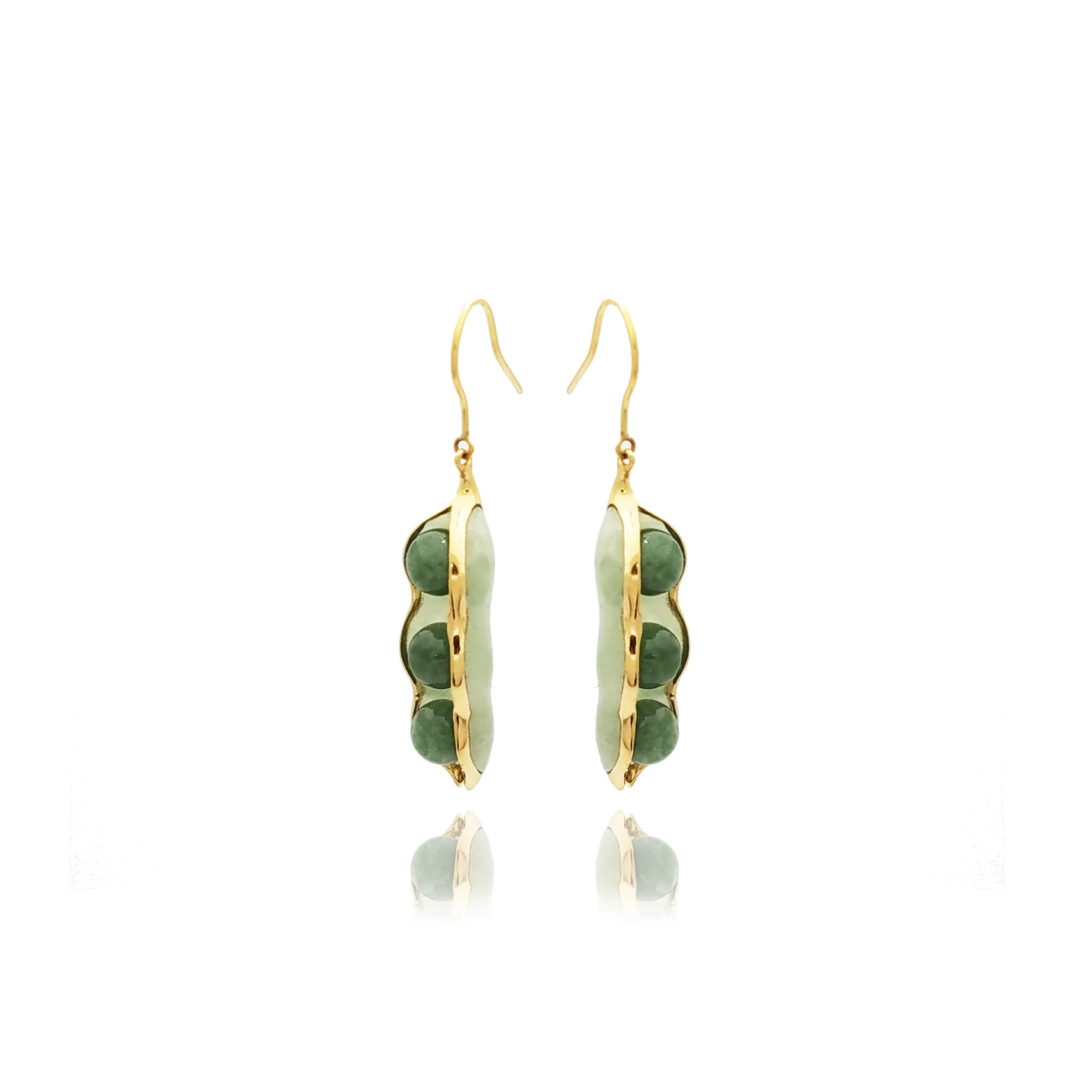 Jade Peapod Hanging Earrings (14K)
