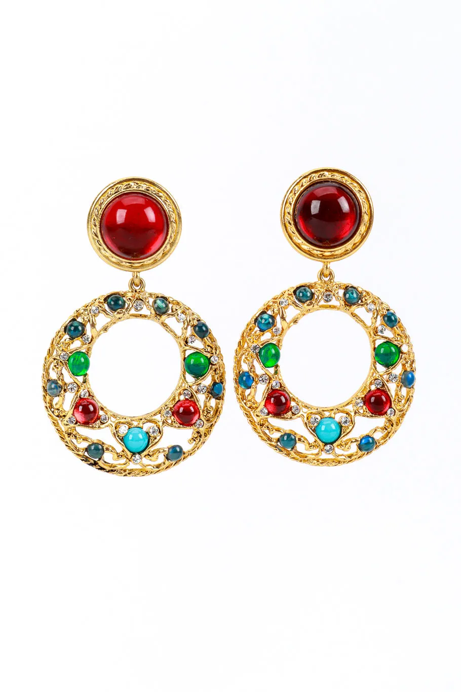 Jeweled Gripoix Hoop Drop Earrings