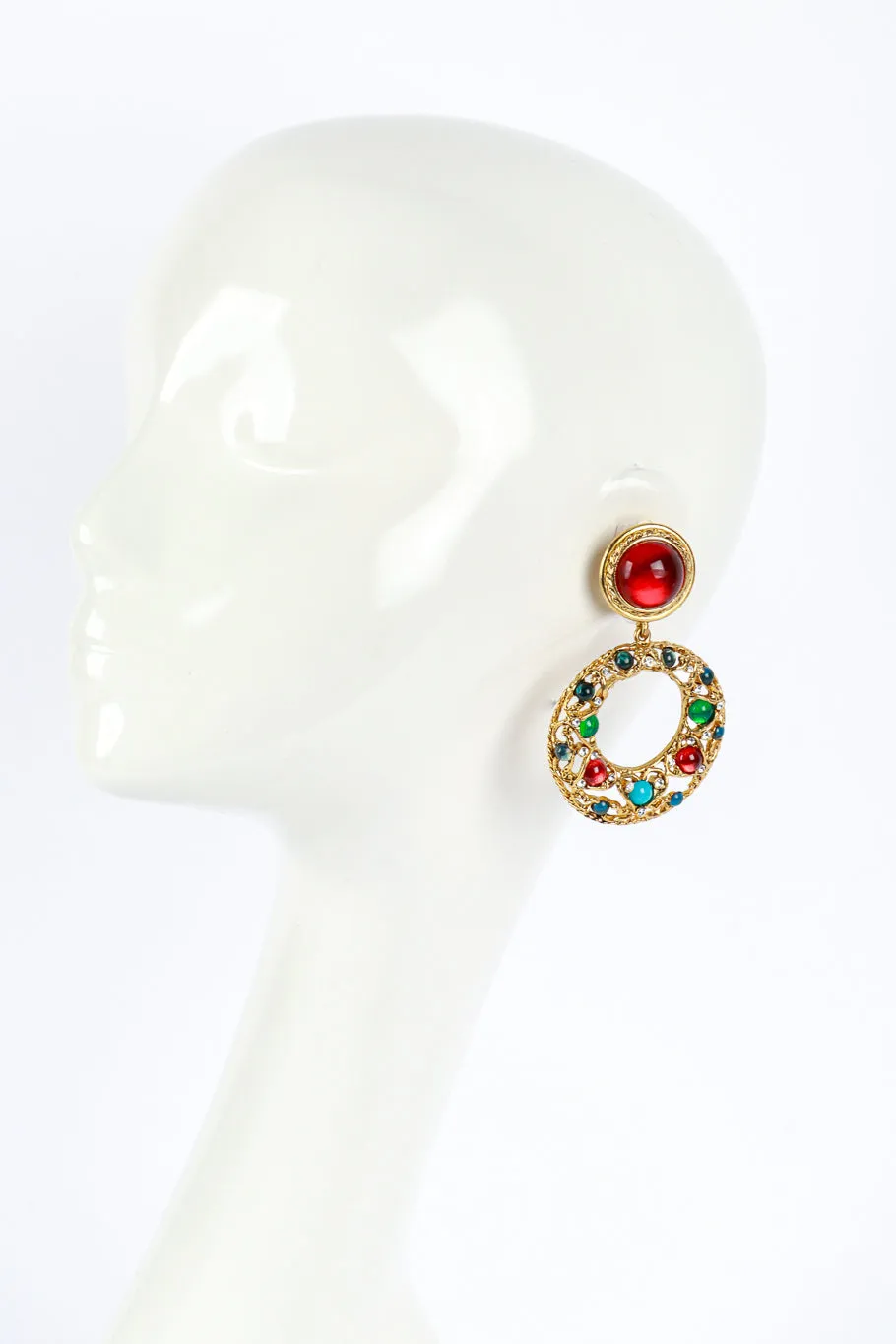 Jeweled Gripoix Hoop Drop Earrings