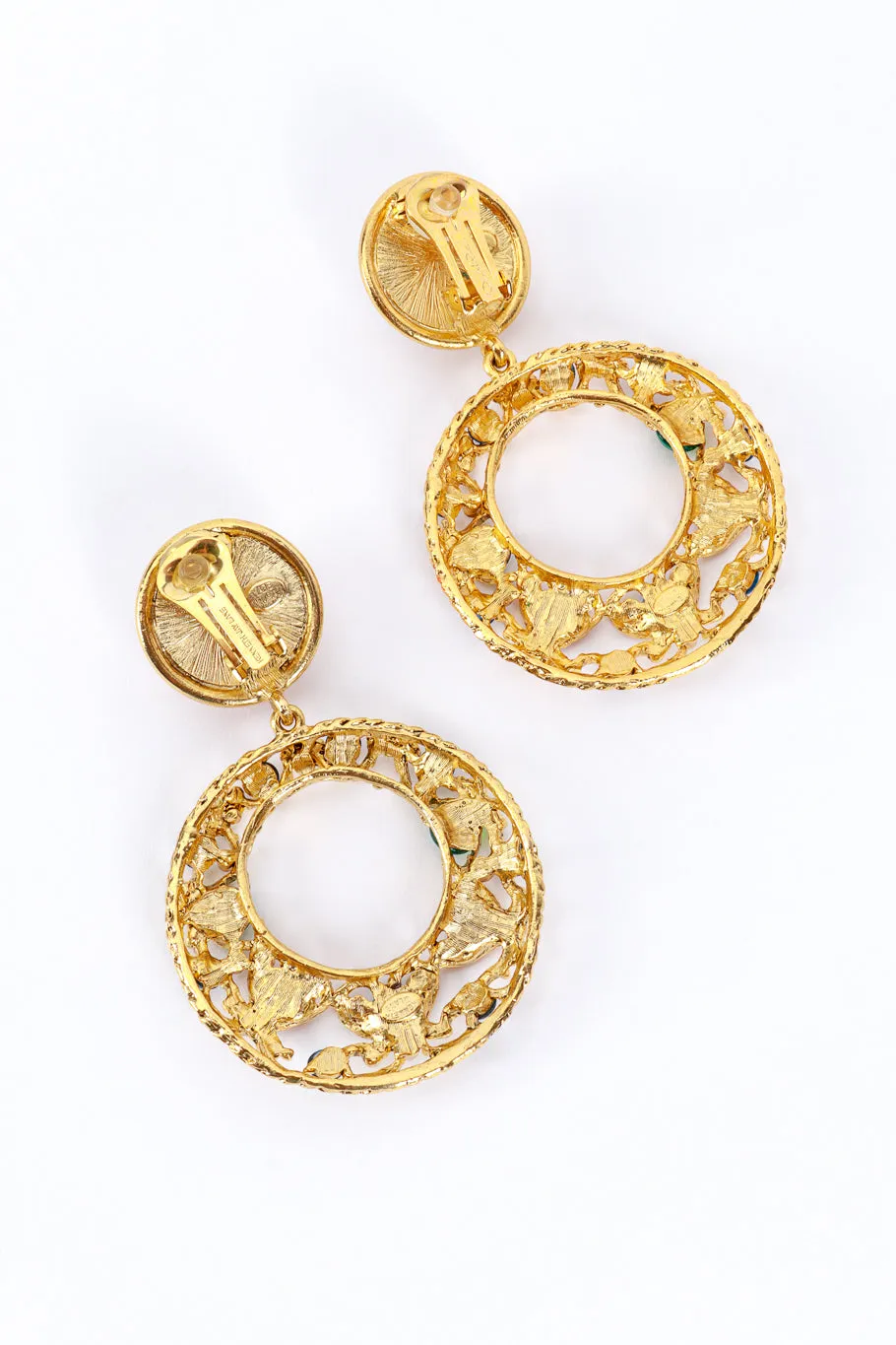 Jeweled Gripoix Hoop Drop Earrings