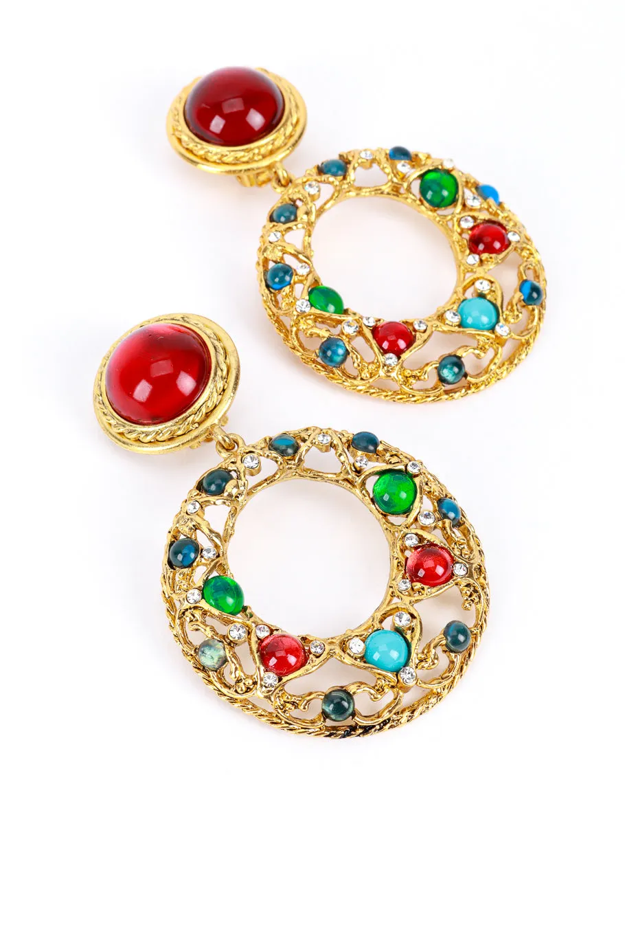 Jeweled Gripoix Hoop Drop Earrings