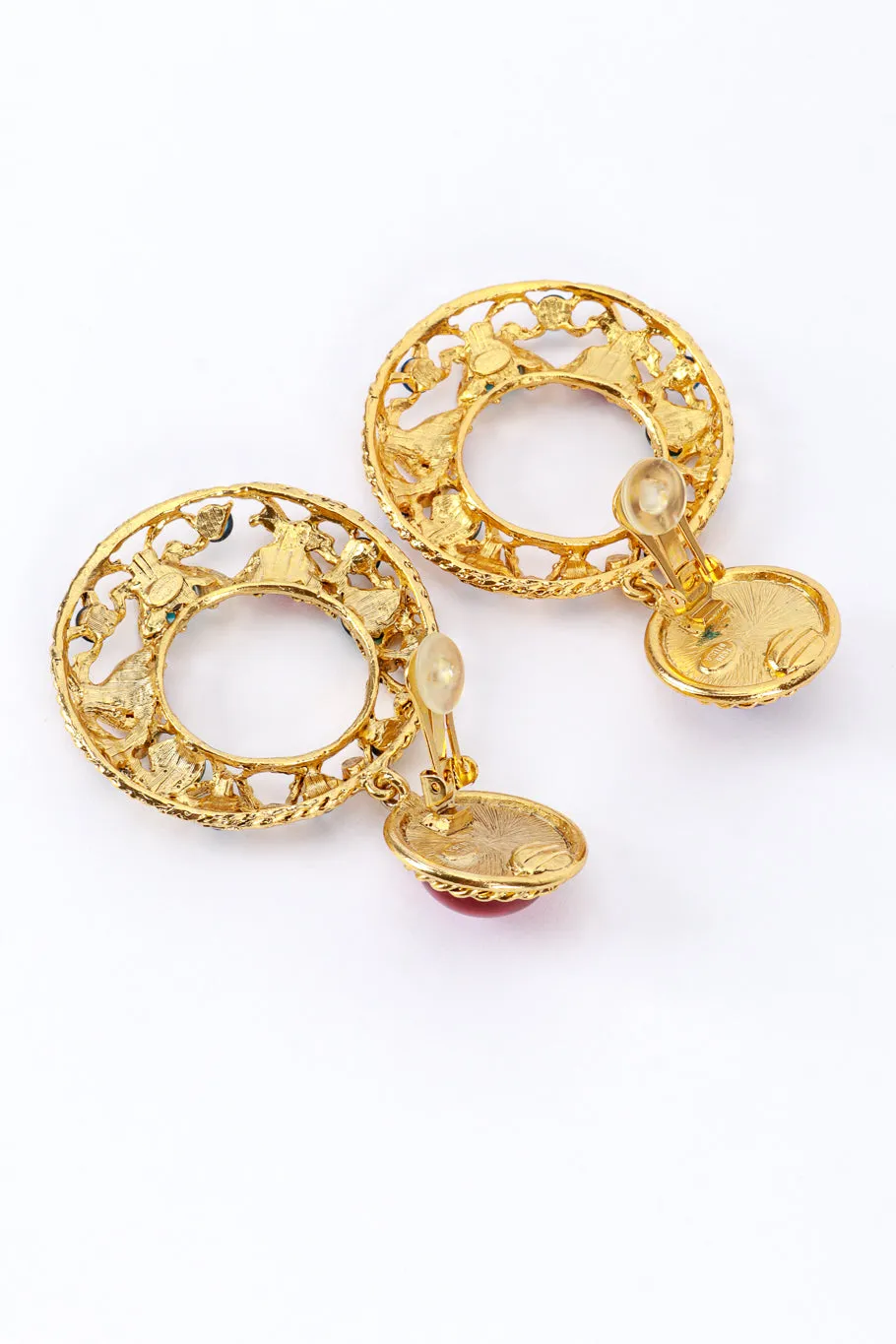 Jeweled Gripoix Hoop Drop Earrings
