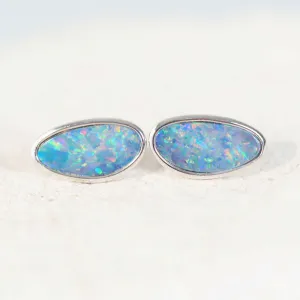 'Kaja' Silver Doublet Opal Earrings
