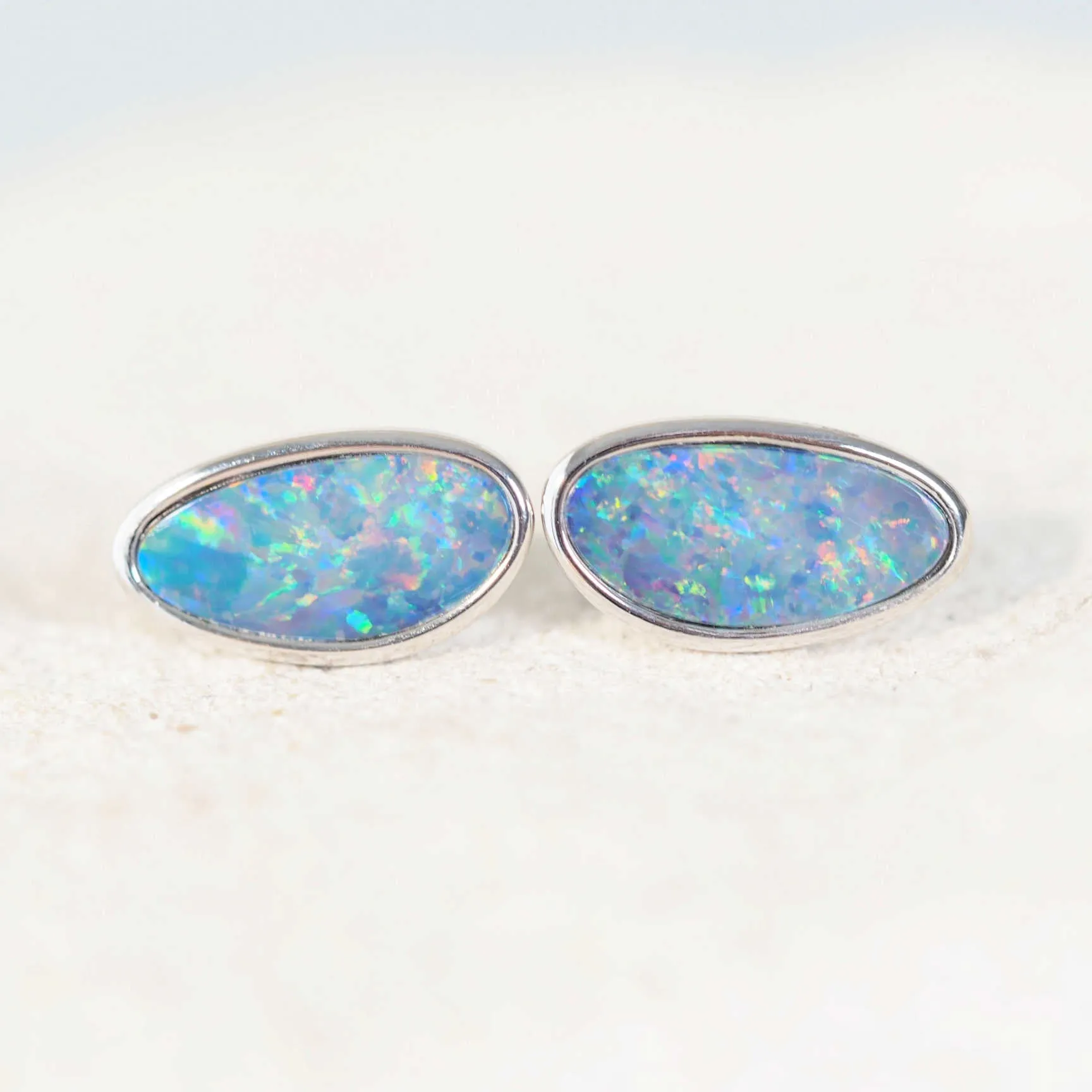 'Kaja' Silver Doublet Opal Earrings