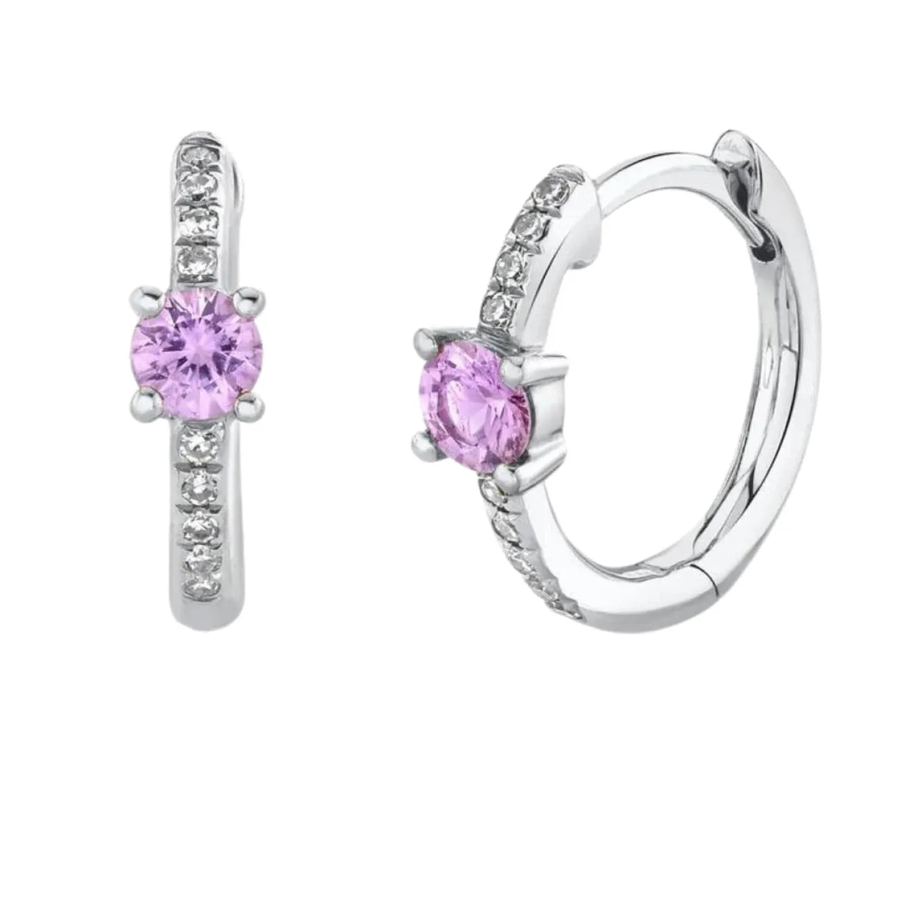 Kate 14K White Gold Pink Sapphire & Diamond Pavé Huggie Earrings