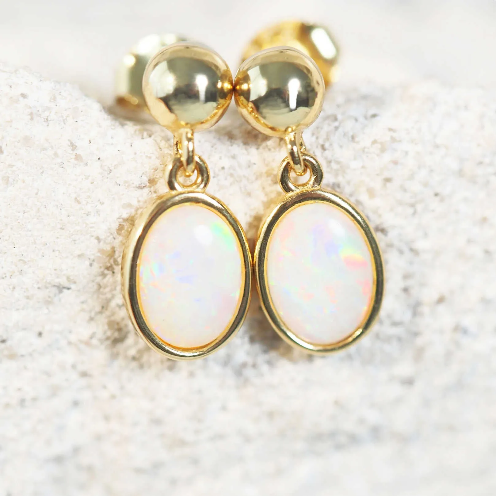'Keelia Petite' Gold Plated Silver White Opal Earrings