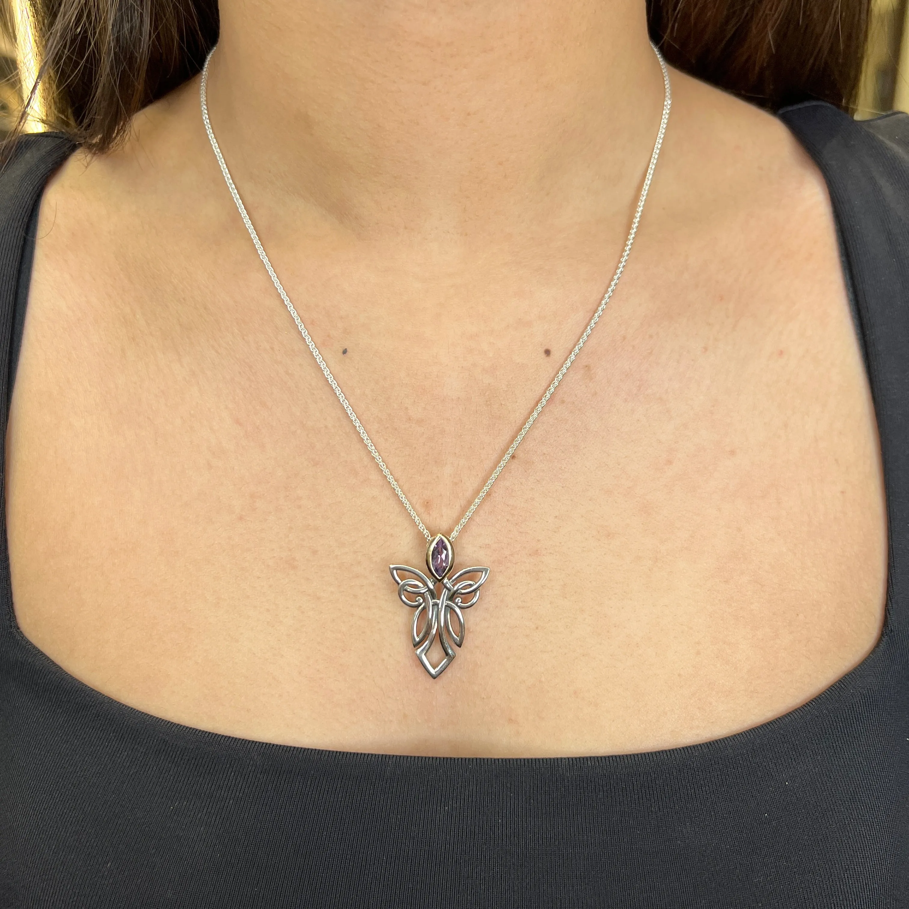 Keith Jack Guardian Angel Sterling Silver and 10K Yellow Gold Amethyst Pendant