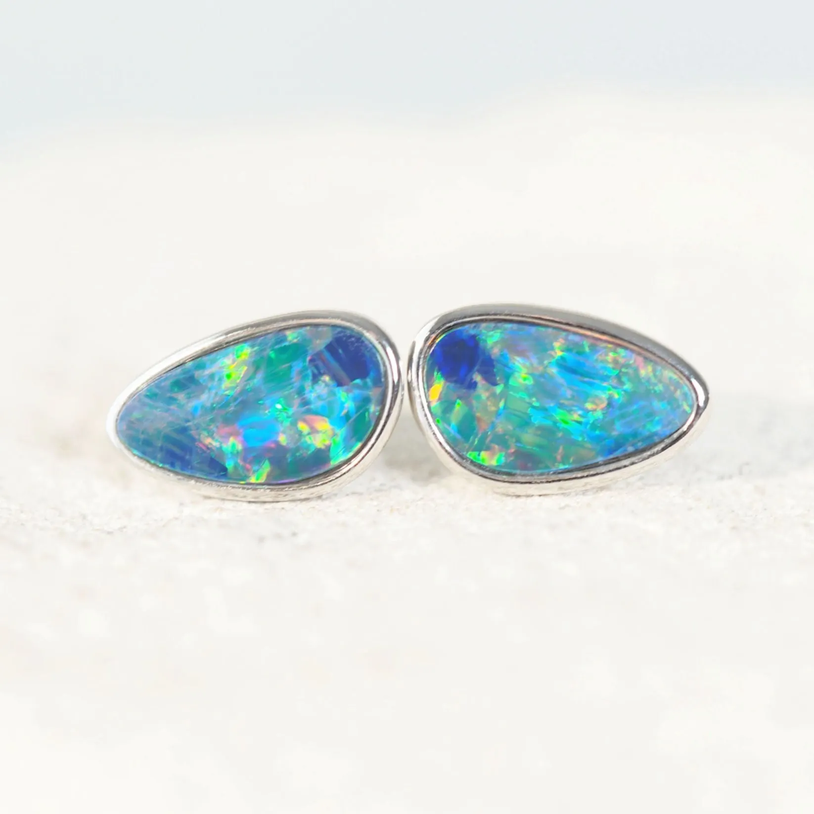 'Keryn' Silver Doublet Opal Earrings