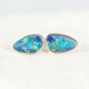 'Keryn' Silver Doublet Opal Earrings