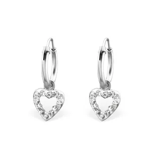 Kids Hanging Silver Heart Hoop Earrings