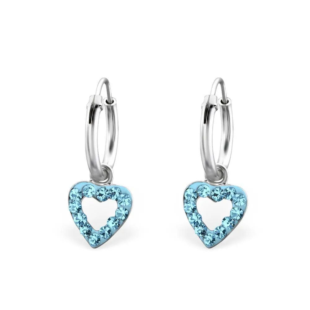 Kids Hanging Silver Heart Hoop Earrings