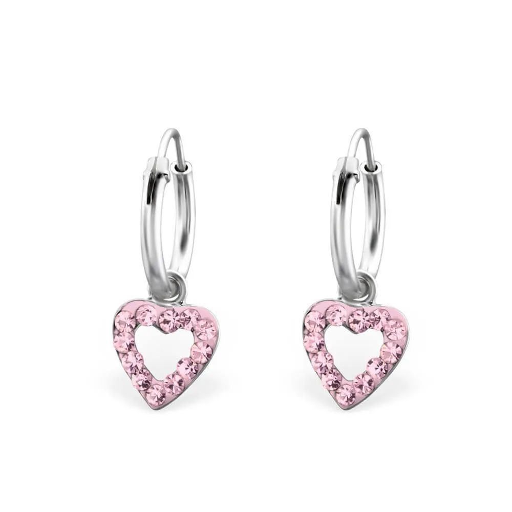 Kids Hanging Silver Heart Hoop Earrings