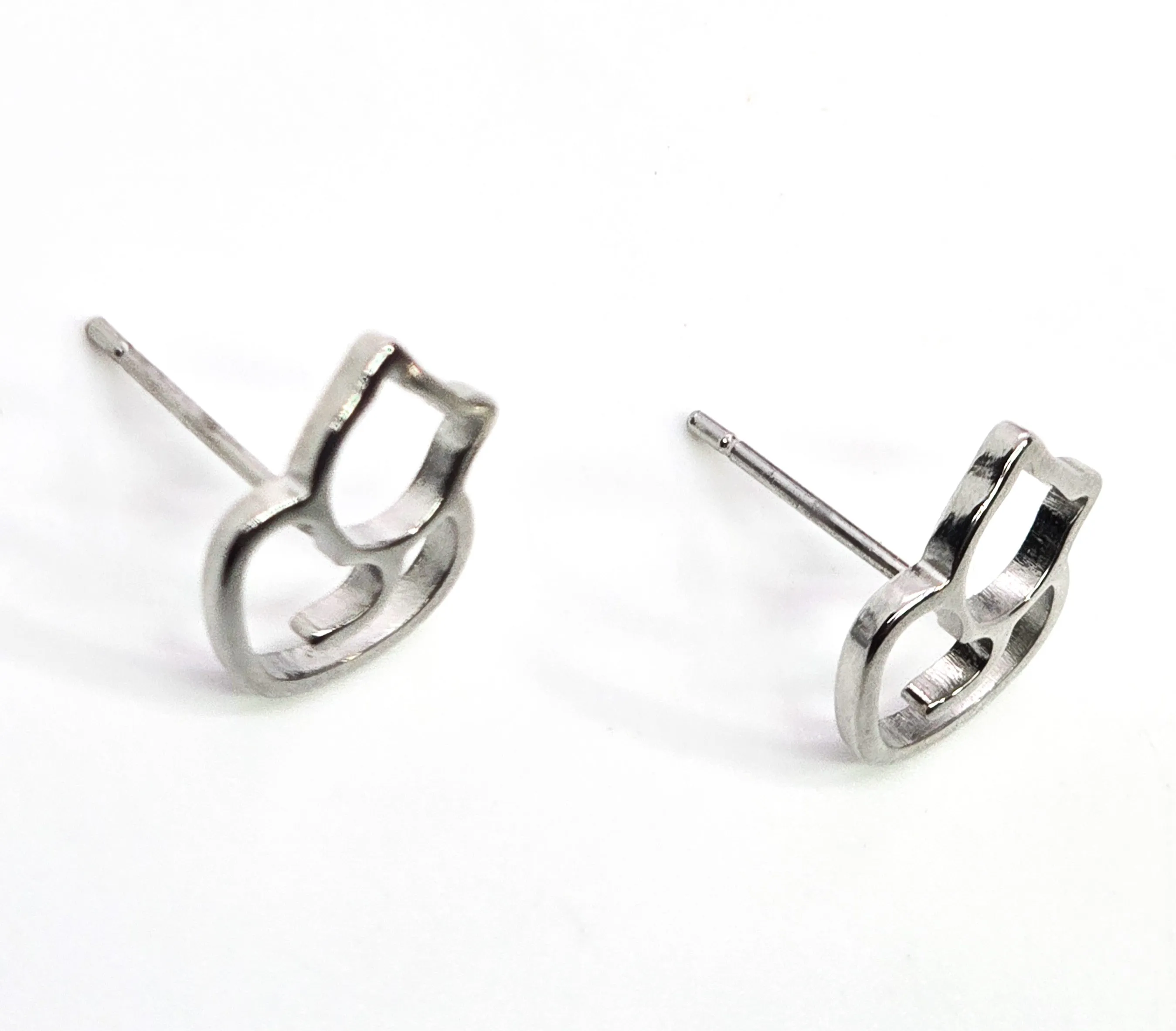 Kitty heart silver plated open work framed cat tail post earrings