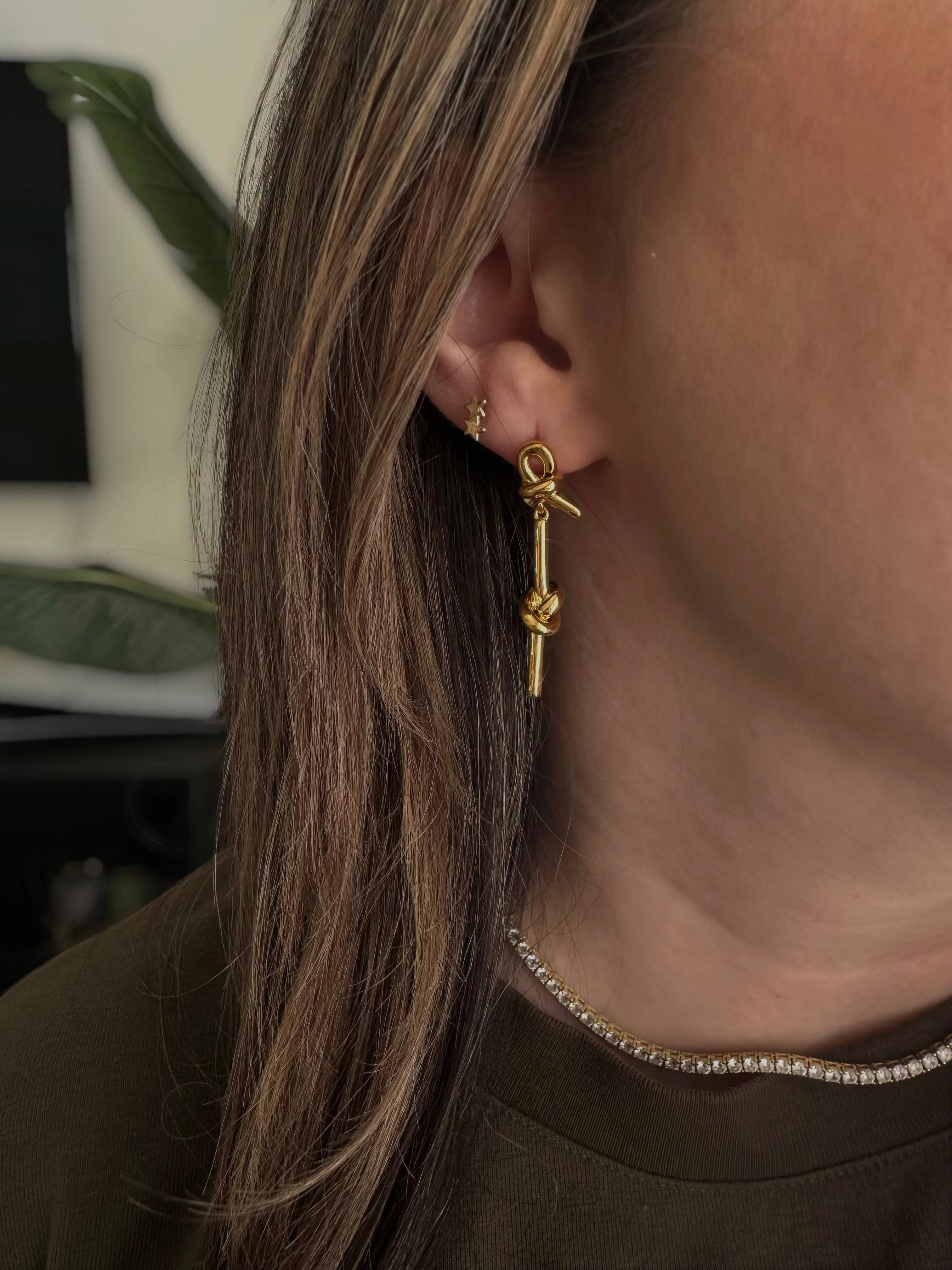Knot Drop Gold Earrings