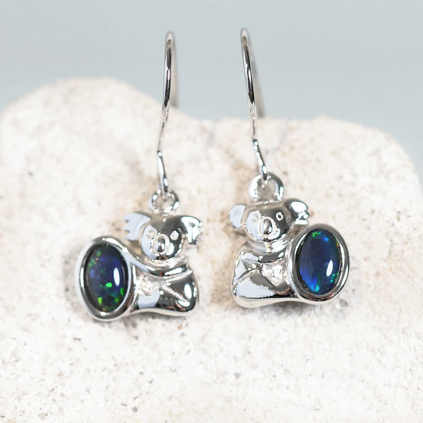 'Koala' Triplet Opal Earrings Silver