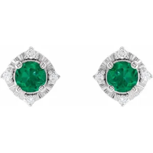Lab Created Emerald Earrings with Diamonds