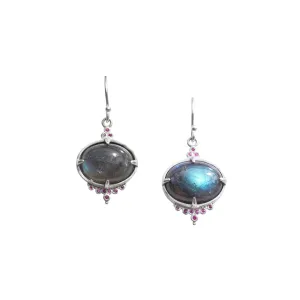Labradorite and Pink Sapphire Prong Earrings