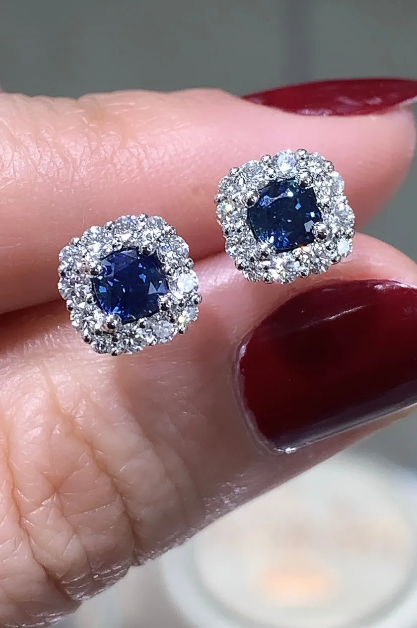 ﻿Ladies Blue Sapphire Diamond Earrings
