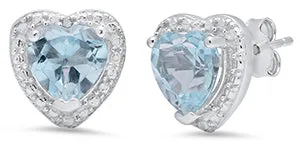 Ladies Sterling Silver Heart Blue Topaz/Diamond Earrings/XE-764-BT-SS