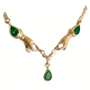 Lady Hands Emerald and Diamond Necklace 18K Gold