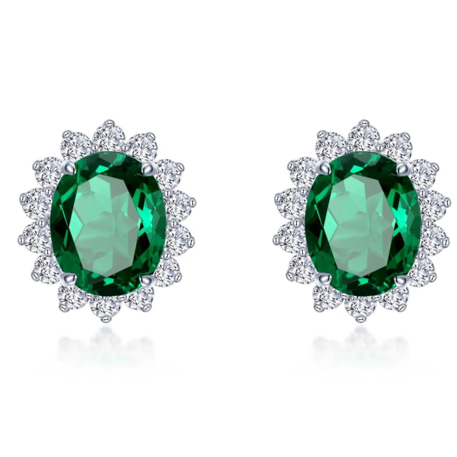 Lafonn Simulated Oval Cut Emerald & Diamond Halo Earrings
