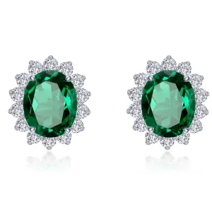 Lafonn Simulated Oval Cut Emerald & Diamond Halo Earrings