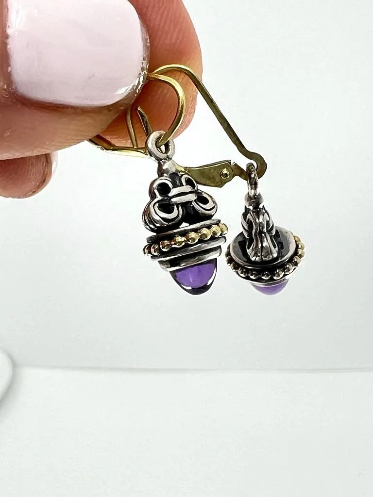 LAGOS CAVIAR STERLING SILVER 18K GOLD AMETHYST EARRINGS