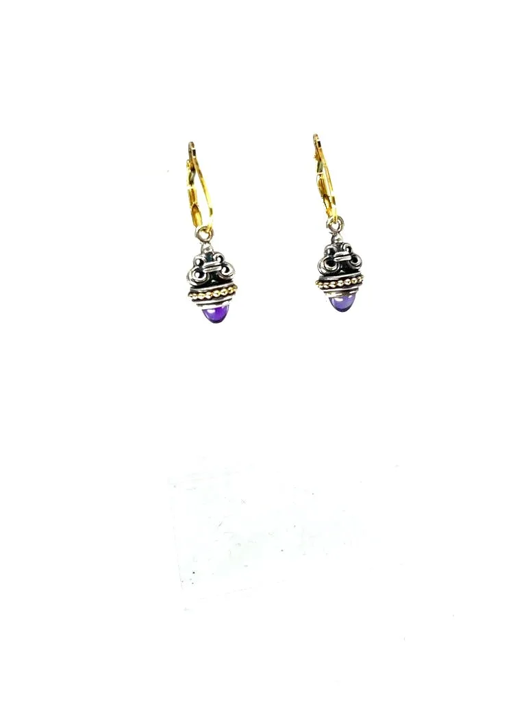 LAGOS CAVIAR STERLING SILVER 18K GOLD AMETHYST EARRINGS