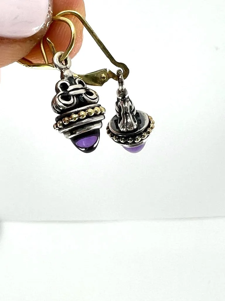 LAGOS CAVIAR STERLING SILVER 18K GOLD AMETHYST EARRINGS