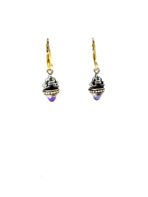 LAGOS CAVIAR STERLING SILVER 18K GOLD AMETHYST EARRINGS