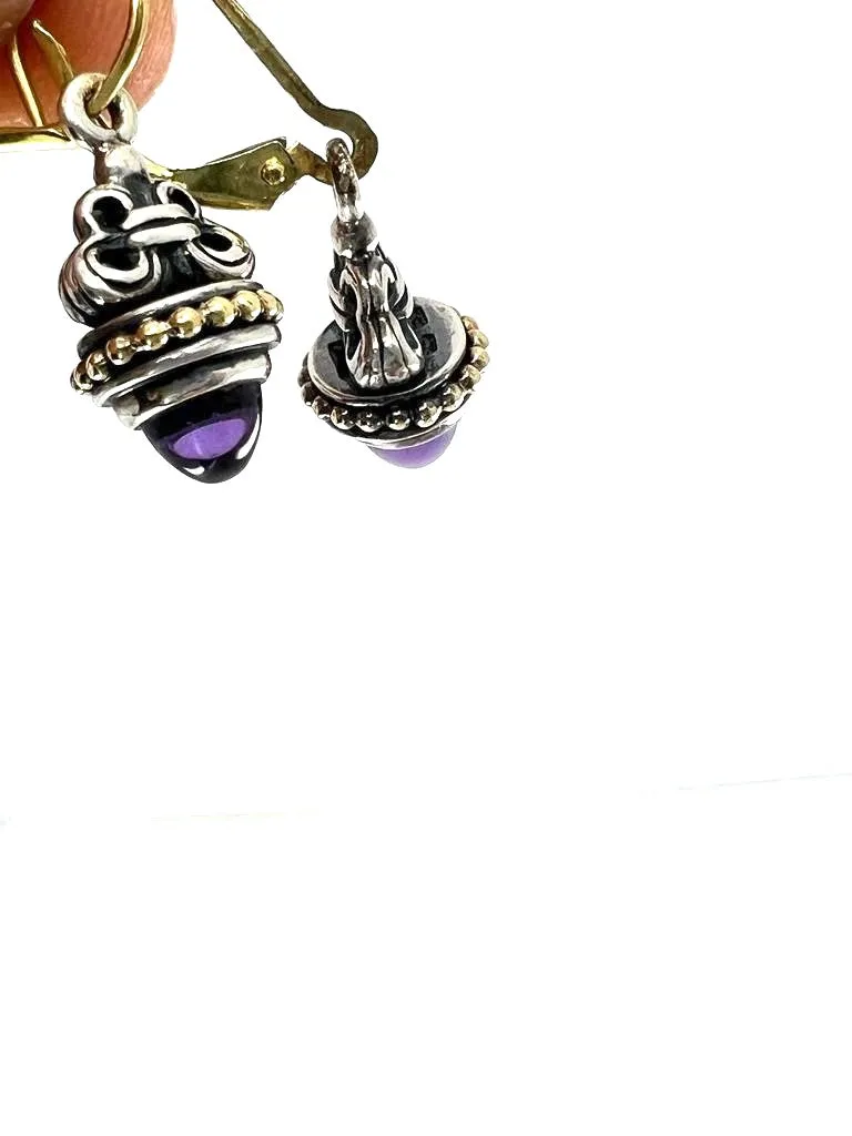 LAGOS CAVIAR STERLING SILVER 18K GOLD AMETHYST EARRINGS