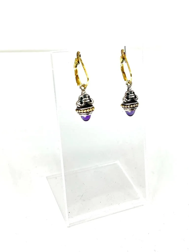 LAGOS CAVIAR STERLING SILVER 18K GOLD AMETHYST EARRINGS