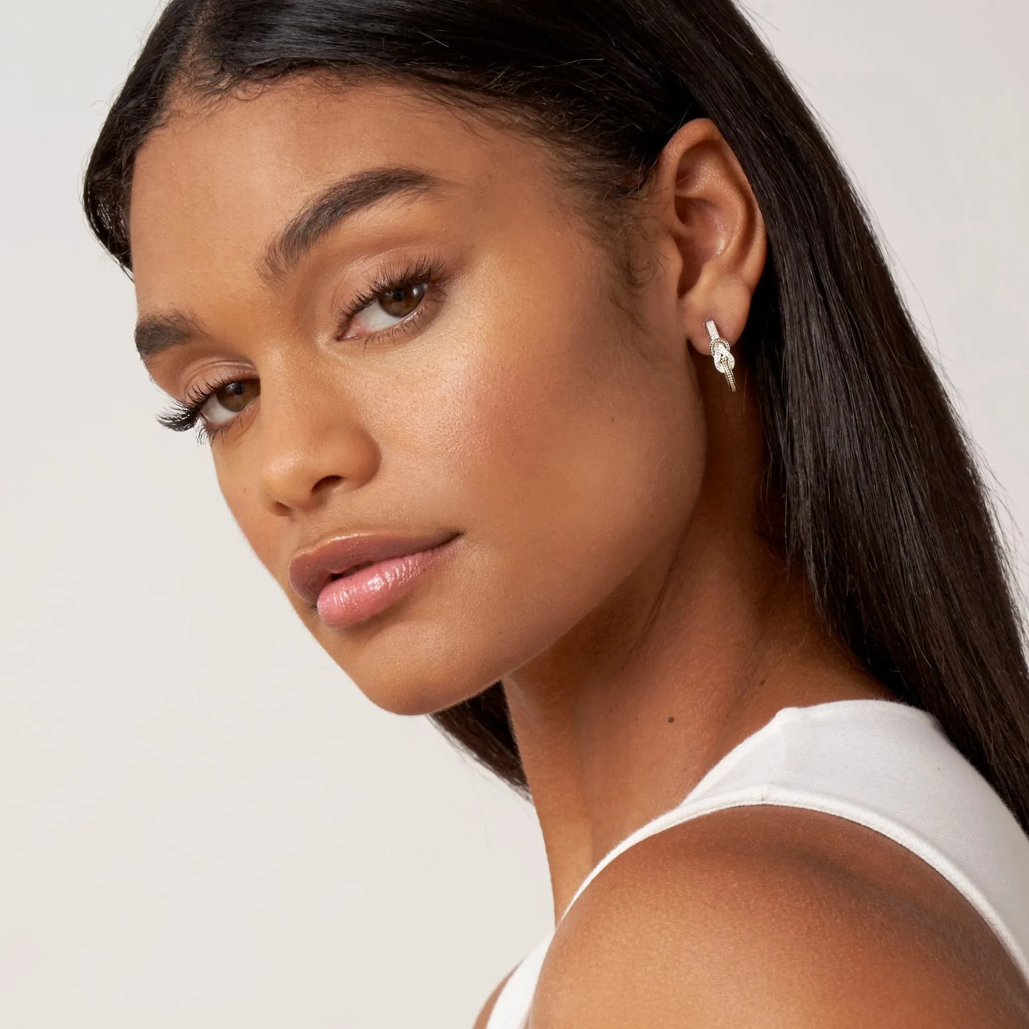 LAGOS Newport Two Tone Knot Diamond Half Hoop Earrings