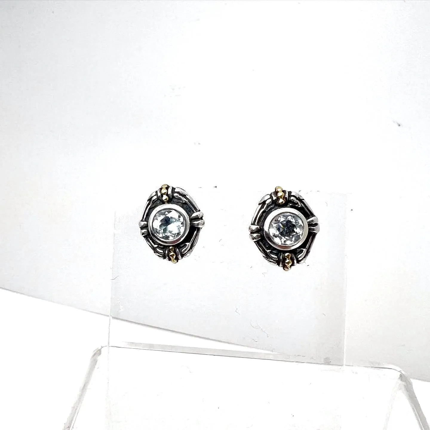 LAGOS VINTAGE STERLING SILVER 18K GOLD WHITE TOPAZ STUD EARRINGS