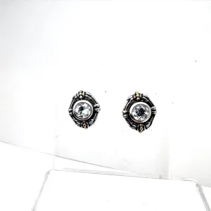 LAGOS VINTAGE STERLING SILVER 18K GOLD WHITE TOPAZ STUD EARRINGS