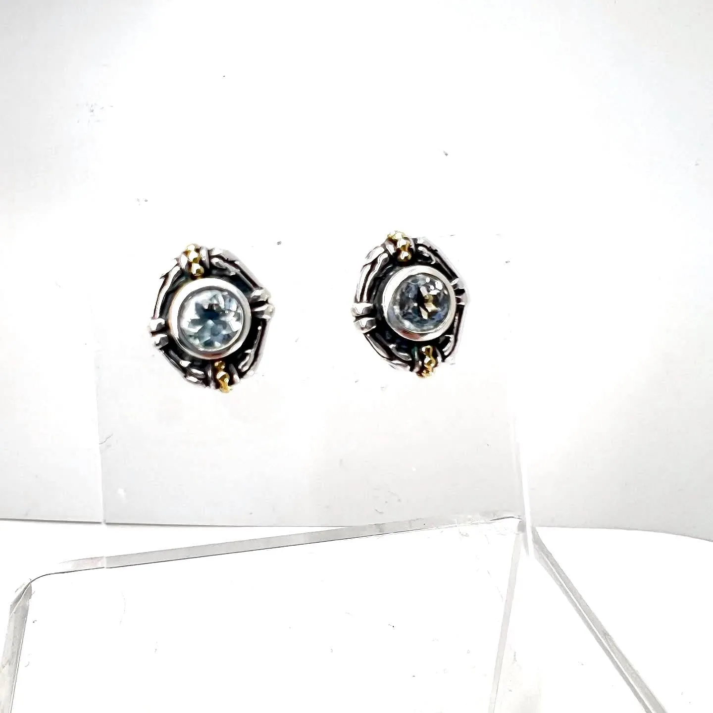 LAGOS VINTAGE STERLING SILVER 18K GOLD WHITE TOPAZ STUD EARRINGS