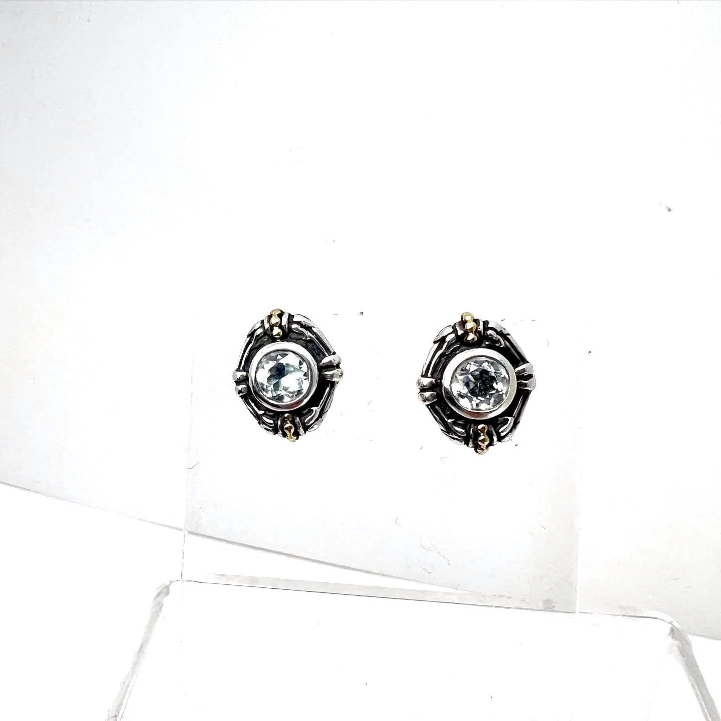 LAGOS VINTAGE STERLING SILVER 18K GOLD WHITE TOPAZ STUD EARRINGS