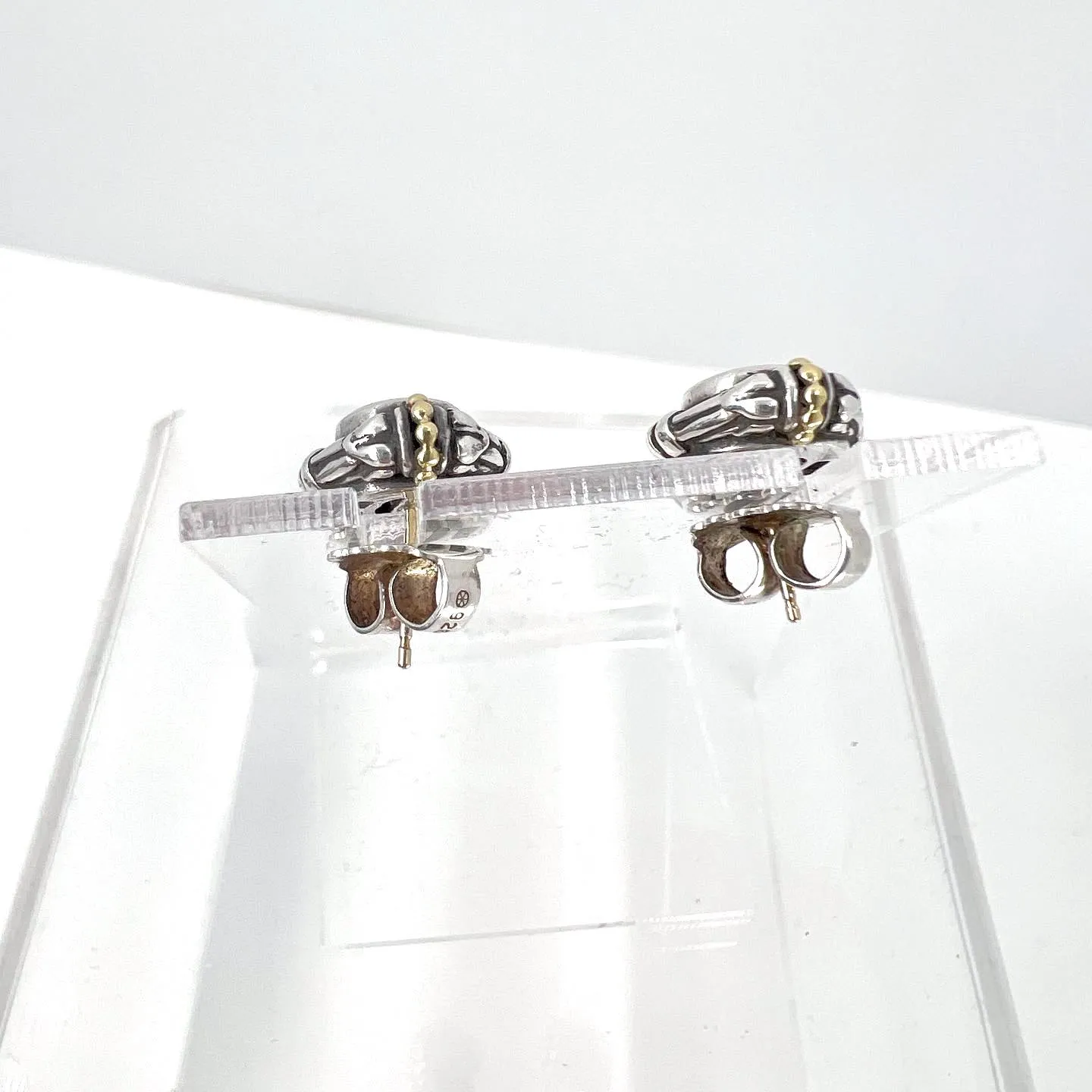 LAGOS VINTAGE STERLING SILVER 18K GOLD WHITE TOPAZ STUD EARRINGS