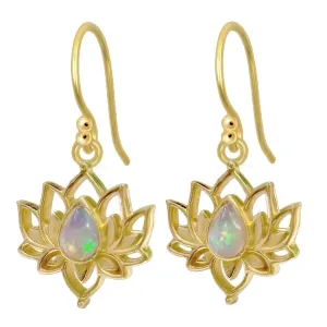 Laihas Opulent Lotus Flower Gold Opal Earrings