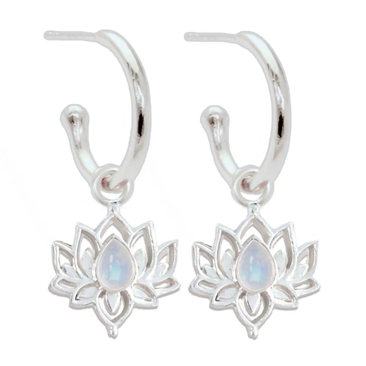 Laihas Opulent Lotus Flower Moonstone Hoop Earrings