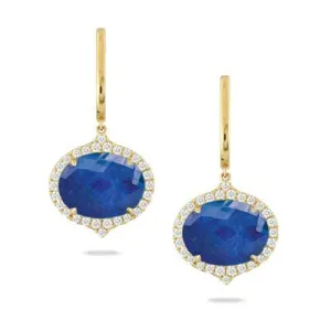 LAPIS & DIAMOND DROP HALO EARRINGS