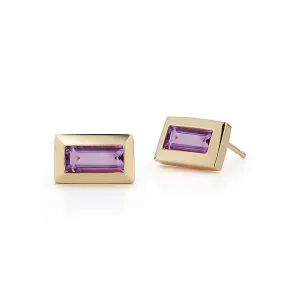 LARGE BAGUETTE STUDS- AMETHYST