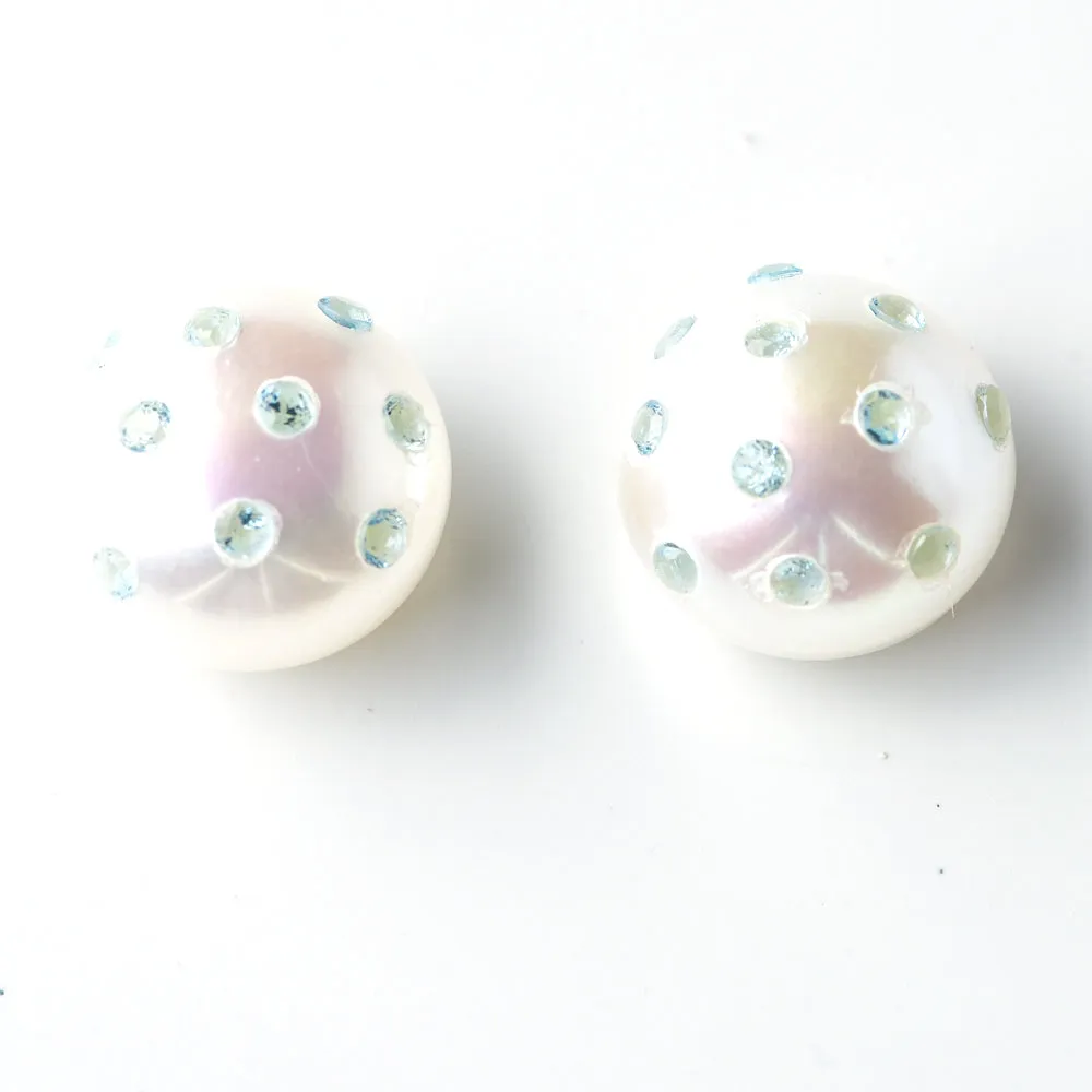 Large Freshwater Pearl Constellation Earrings with Blue Topaz