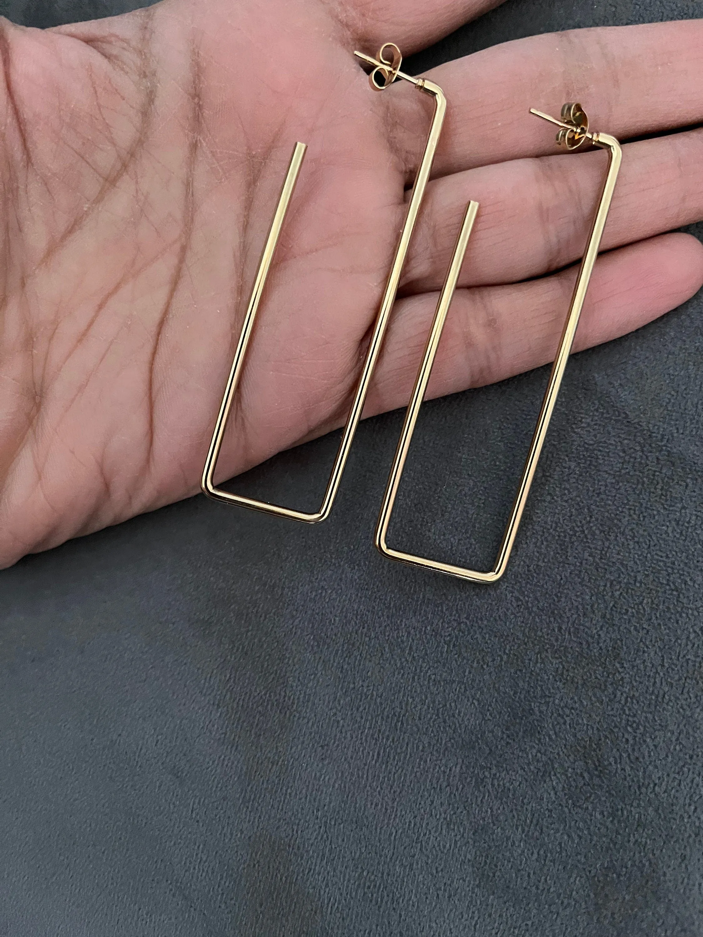 Large gold hoop earrings , gold hoops , big gold hoop earrings , chunky square rectangle  gold hoop earrings
