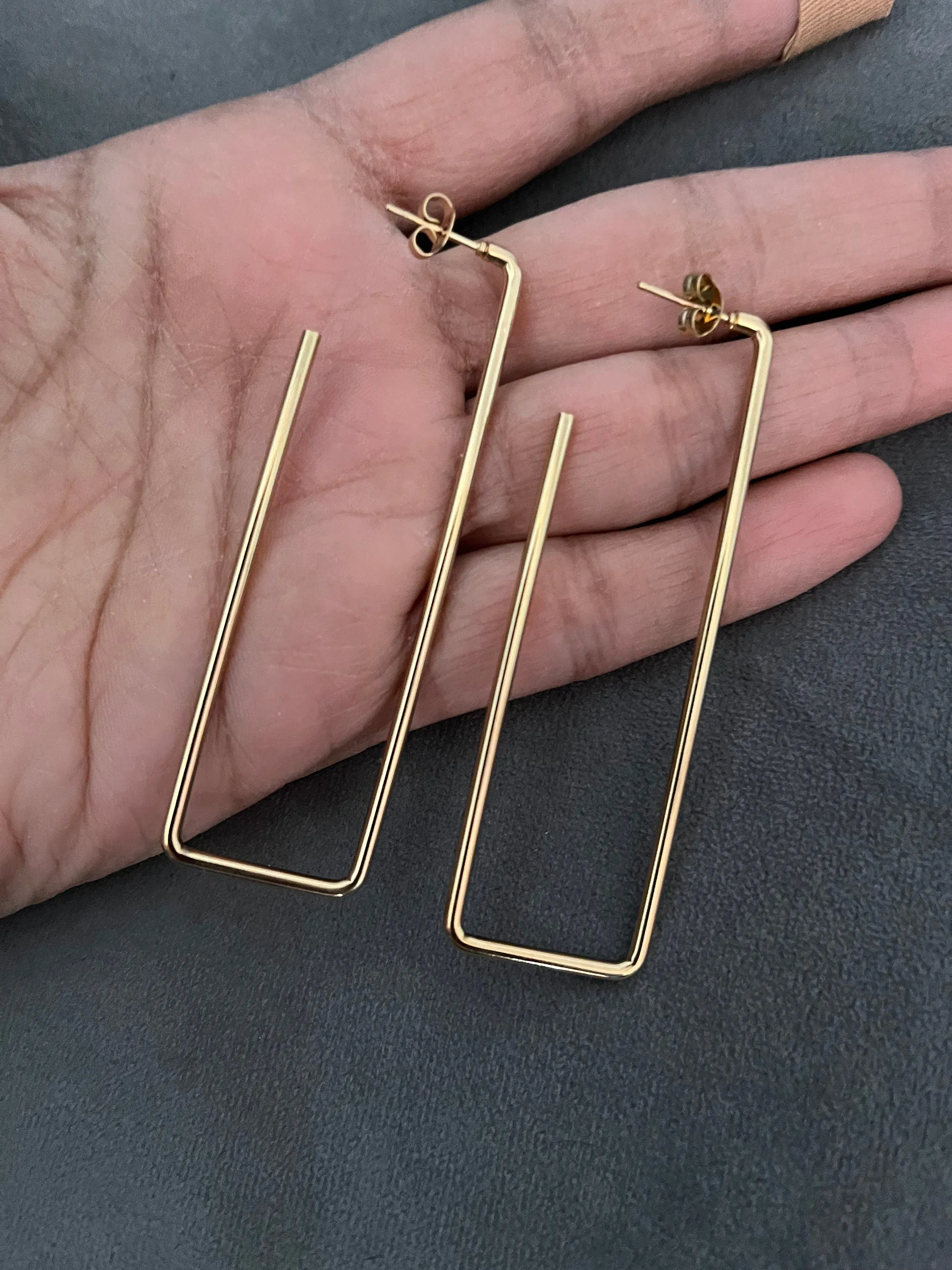 Large gold hoop earrings , gold hoops , big gold hoop earrings , chunky square rectangle  gold hoop earrings