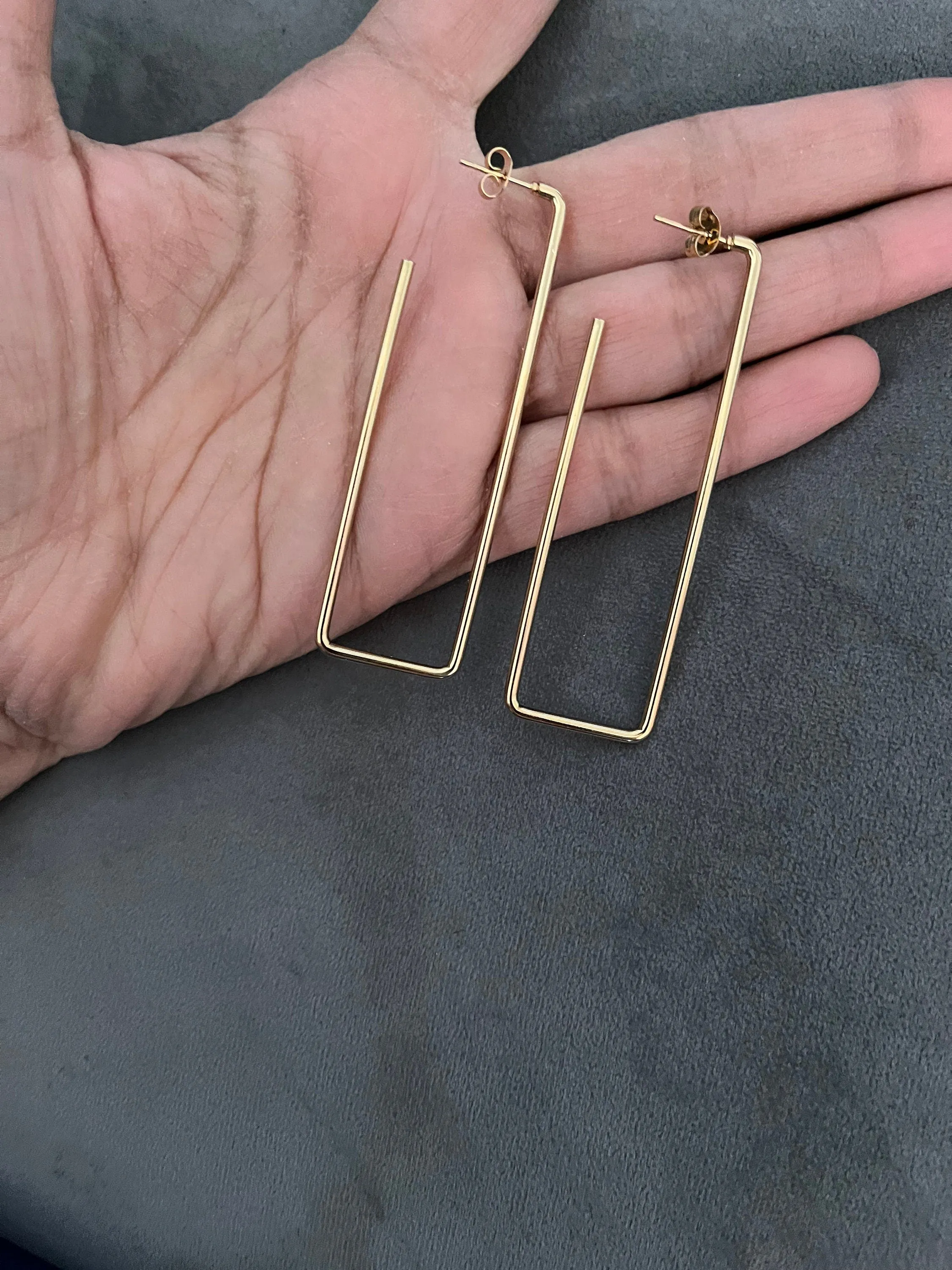 Large gold hoop earrings , gold hoops , big gold hoop earrings , chunky square rectangle  gold hoop earrings