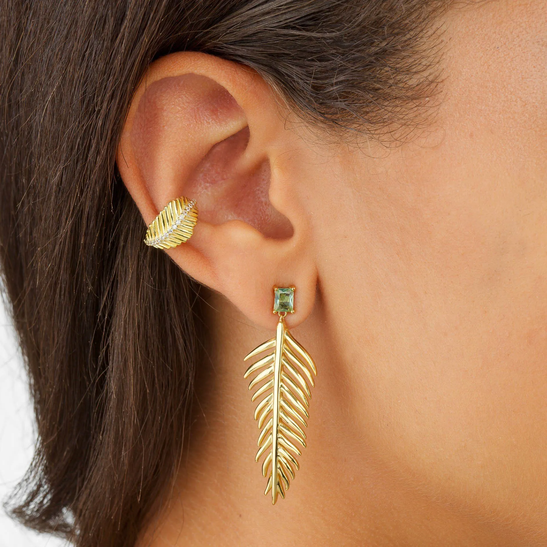 Large Leaf Stone Stud Earring